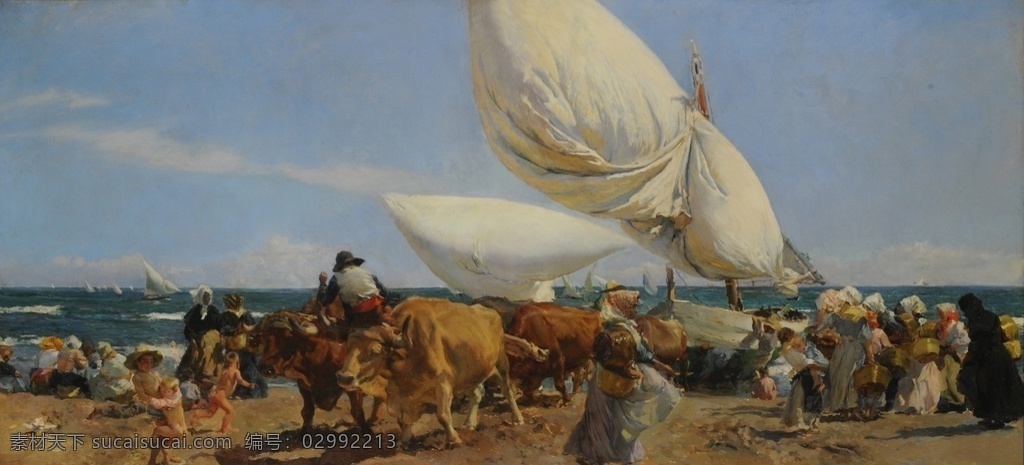 海滩风景油画 华金索罗拉 风景油画 美景油画 油画图案 风景绘画 田园风景油画 装饰画 厚涂油画 质感油画 海滩风景 海岸风景 沙滩风景油画 船只帆船油画 文化艺术 绘画书法