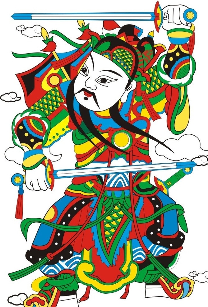 门神 年画 剪纸 古代贴画 武门神 美术绘画 文化艺术 矢量
