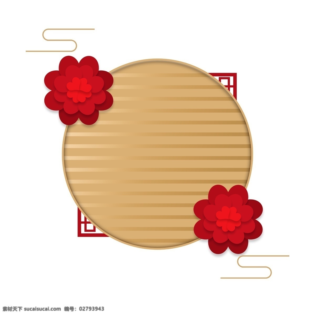 喜庆 节日 海报 边框 圆形 方形 纸花 折叠 红色 金色 渐变 中国风 古典 花型 格子