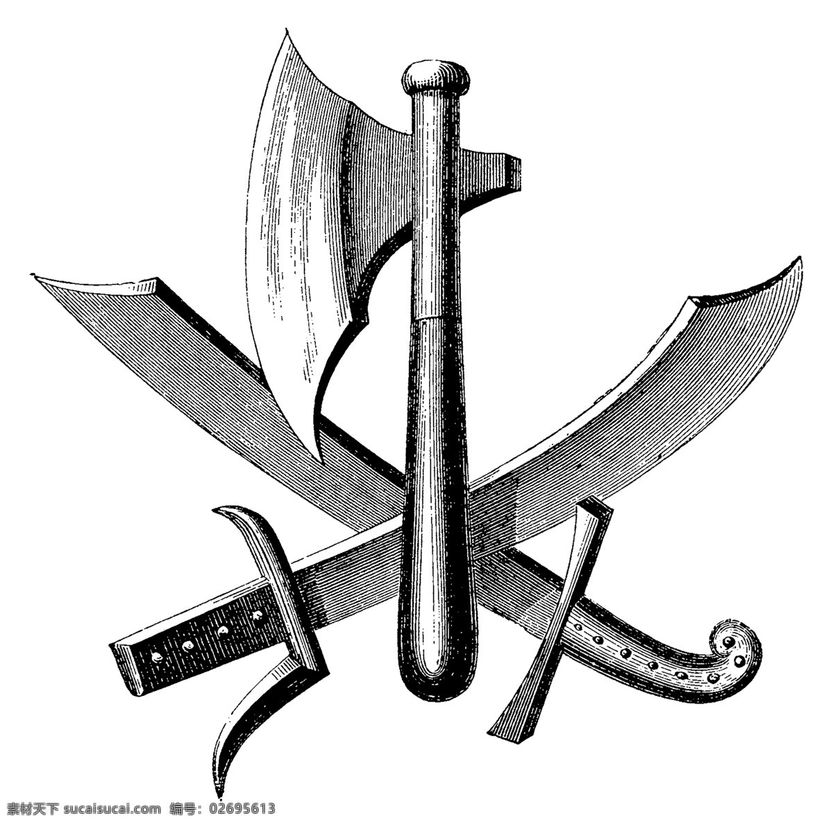 斧头 黑白画 手绘 战争 武器设计素材 武器模板下载 兵器手绘 砍刀 文化艺术