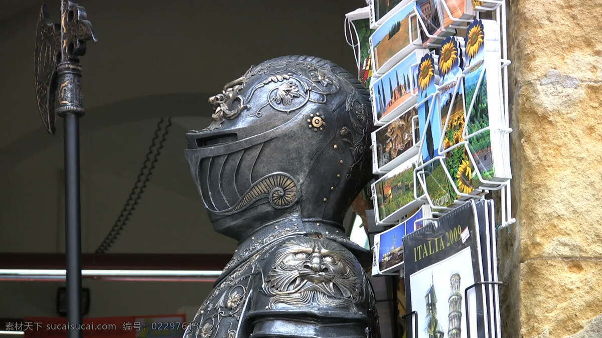意大利 圣 吉米尼 亚诺 骑士 股票 录像 店 雕像 金属 明信片 托斯卡纳 旧金山 gigignano 圣吉米尼亚诺 骑士的盔甲 矛 视频 其他视频