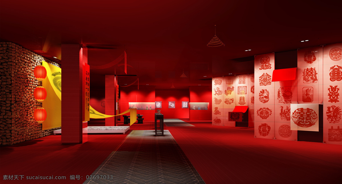 环境设计 剪纸 剪纸文化 剪纸艺术 室内设计 效果图设计 展览馆 非物质文化 博物馆 家居装饰素材 展示设计