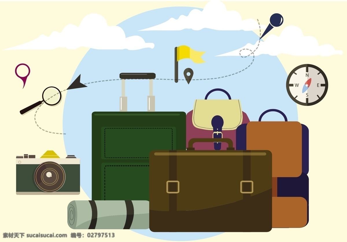 世界 旅游 行李箱 矢量 位置 地位 话筒世界 世界地图 相机 矢量素材 旅游素材