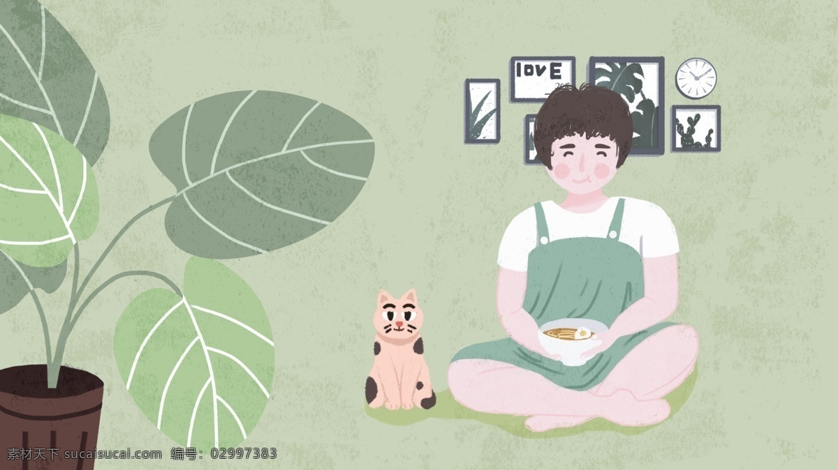 入伏 插画 微 信 配 图 面条 微信配图 时尚宣传海报 节日节气 手机用图