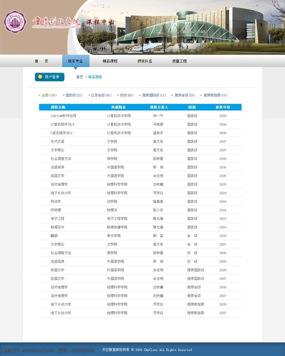 重庆 科技 学院 课程 中心 精品课程界面 大学 网页界面 shine 中文模版 网页模板 源文件