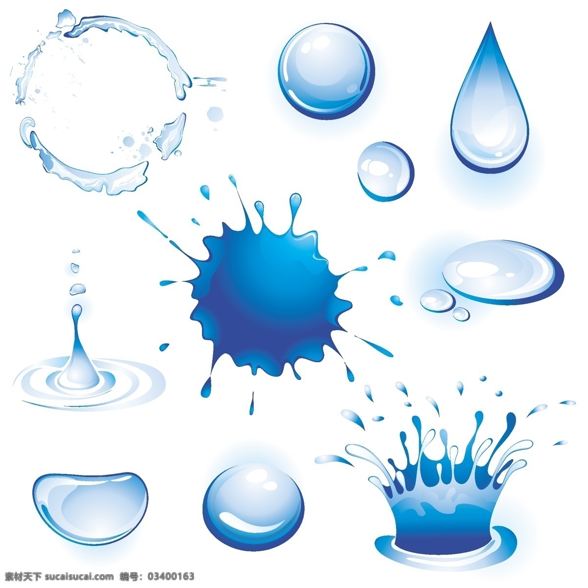漂亮的水 环保节约用水 蓝色水珠 水滴 水元素 水滴效果 水纹 水花 eps格式 卡通设计 白色