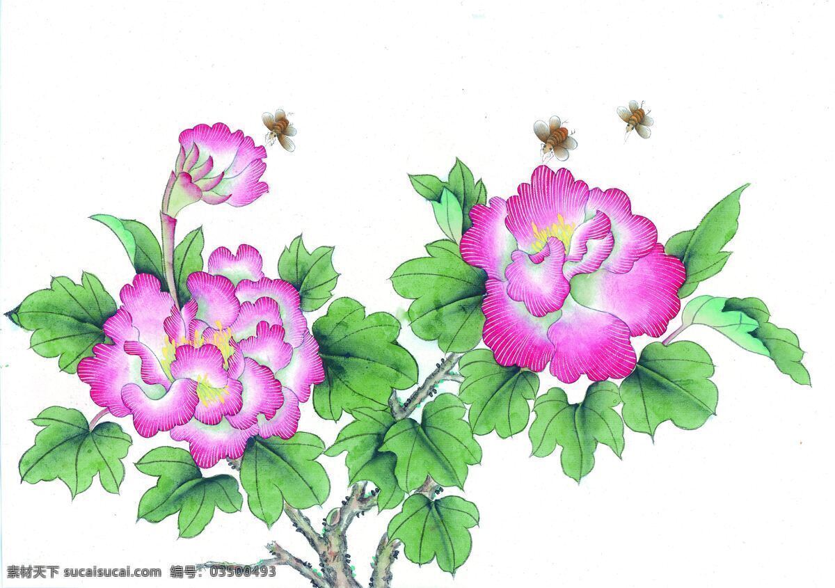 花卉 绿叶 蜜蜂 水墨画 中国画 中国艺术 绘画艺术 国画 装饰画 中堂画 书画 文化艺术 书画文字