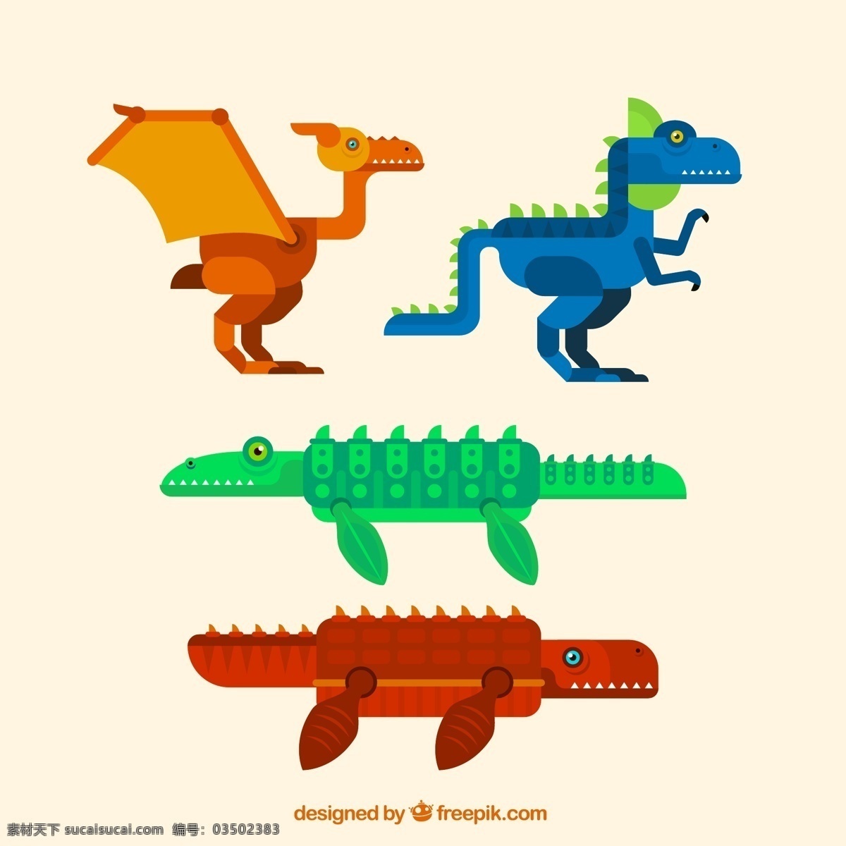 款 抽象 恐龙 矢量 翼龙 霸王龙 上龙 已灭绝 中生代 动物 侏罗纪