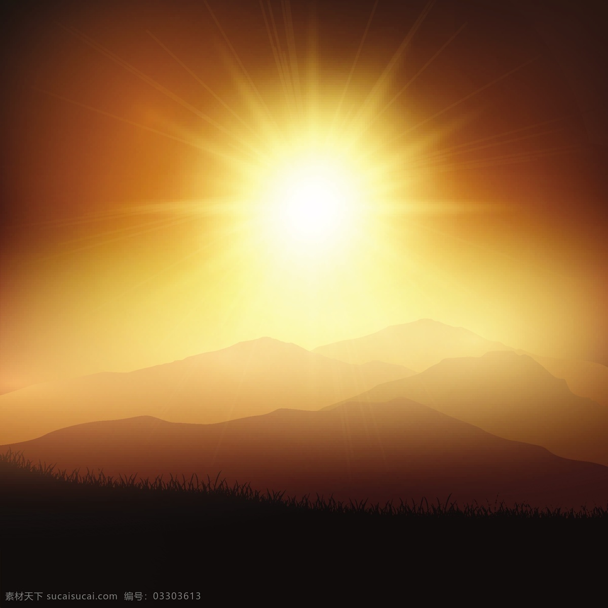 夕阳山景观 背景 太阳 自然 山 天空 草 景观 壁纸 日落 插图 日出 自然背景 乡村 黑色