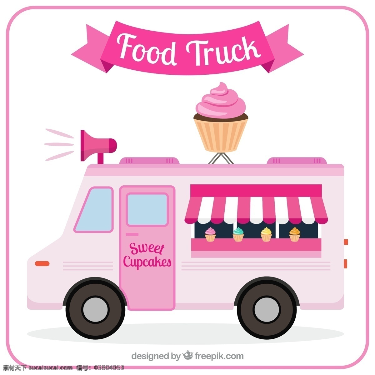可爱的蛋糕车 食品 餐馆 面包 蛋糕 卡车 粉色 可爱 甜美 运输 快餐 交通 快的 可爱的 美味的 白色