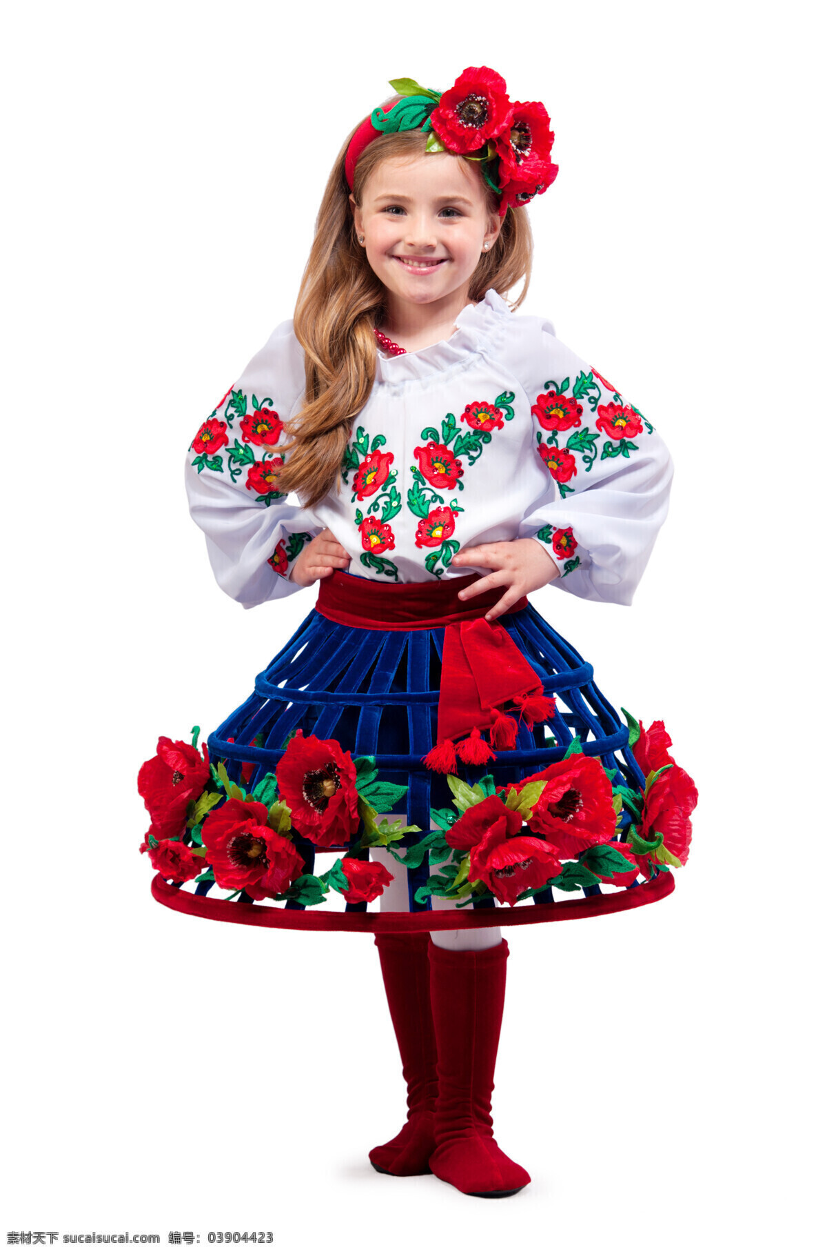 乌克兰 小女孩 国际 乌克兰小女孩 可爱 美丽 鲜花头饰 鲜花蓬蓬裙 长发 传统服饰 儿童图片 人物图片