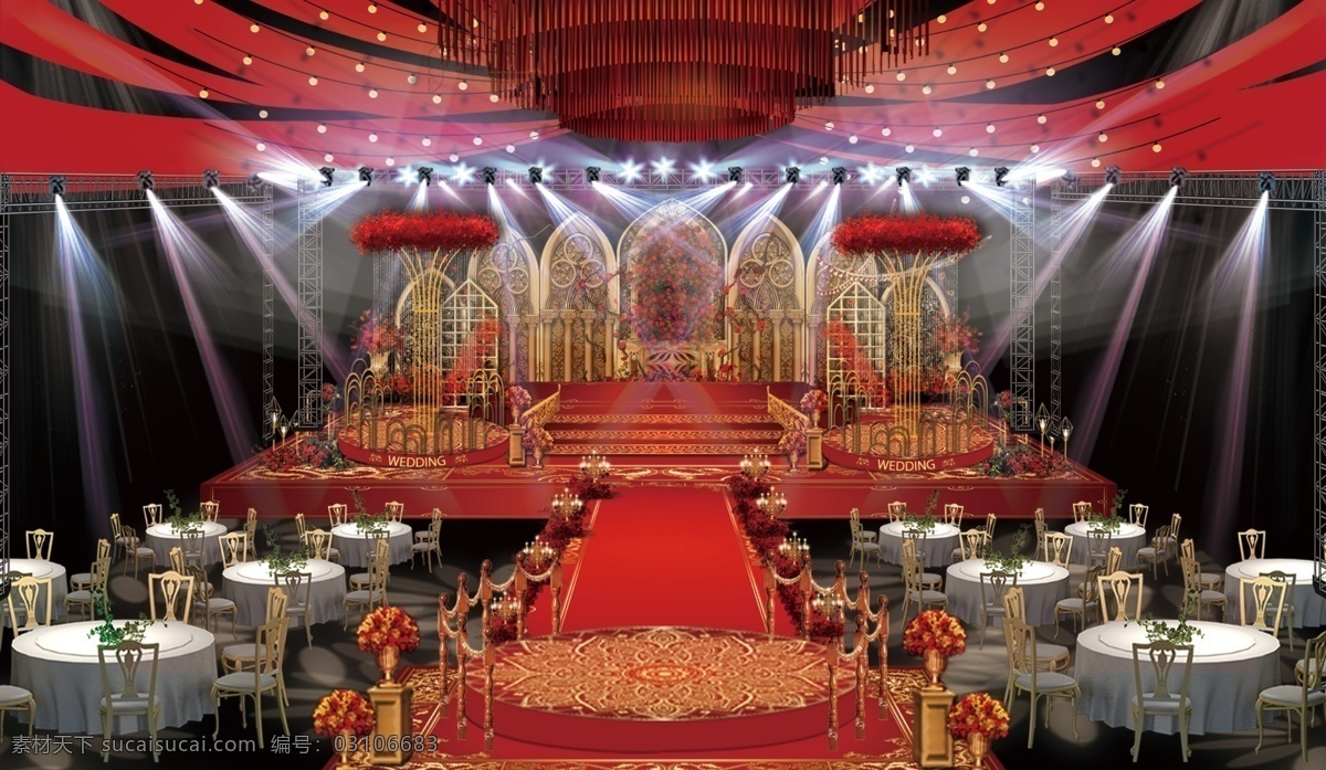 欧式红色婚礼 红色婚礼 欧式婚礼 罗马柱 巴洛克婚礼 红色吊顶 t台设计 舞台设计 文化艺术 节日庆祝