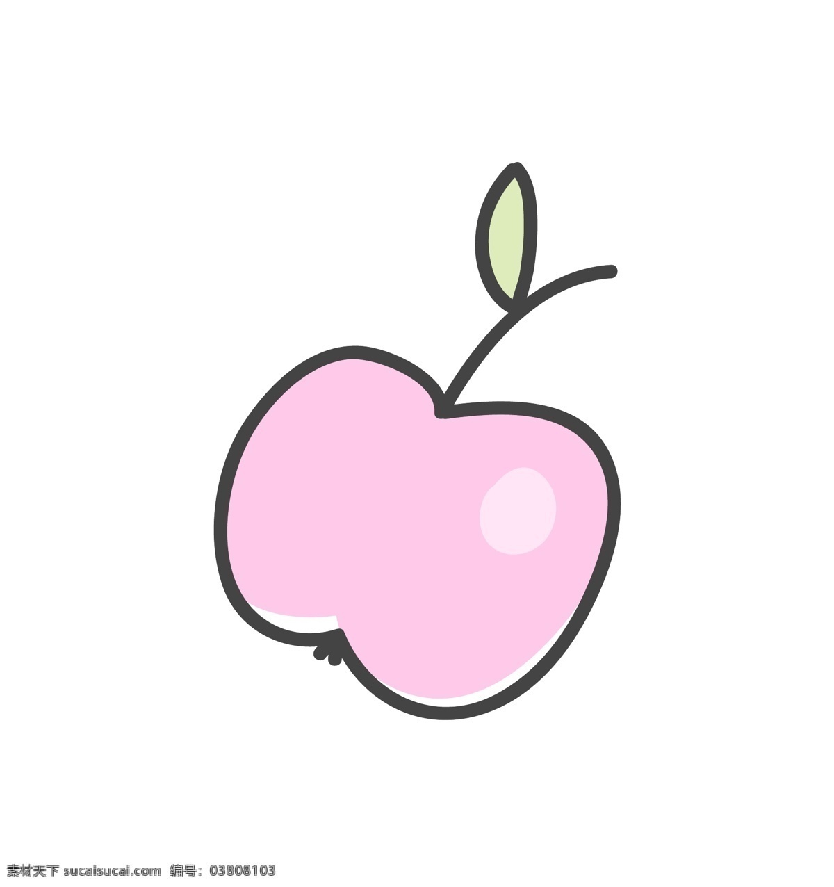 手绘 一个 粉红色 苹果 矢量 卡通 绿叶 平面素材 设计素材 矢量素材 水彩 水果