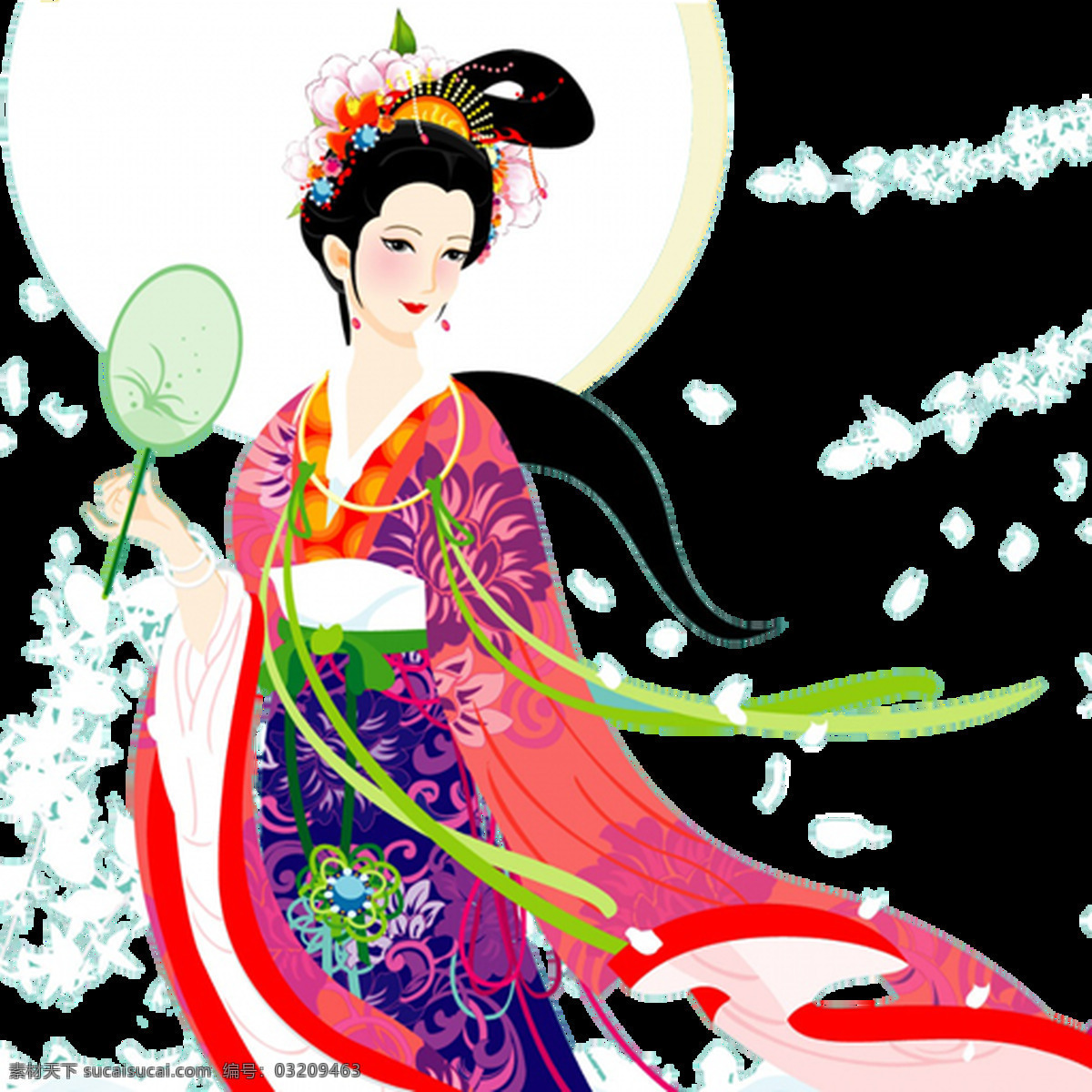 手绘 典雅 古典 美女 透明 彩色 古代 美丽 免扣素材 扇子 透明素材 装饰图片