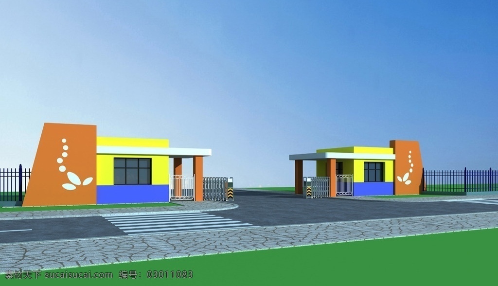 幼儿园大门 围墙 小区大门 大门 建筑模型 max 幼儿园 3d设计 室外模型