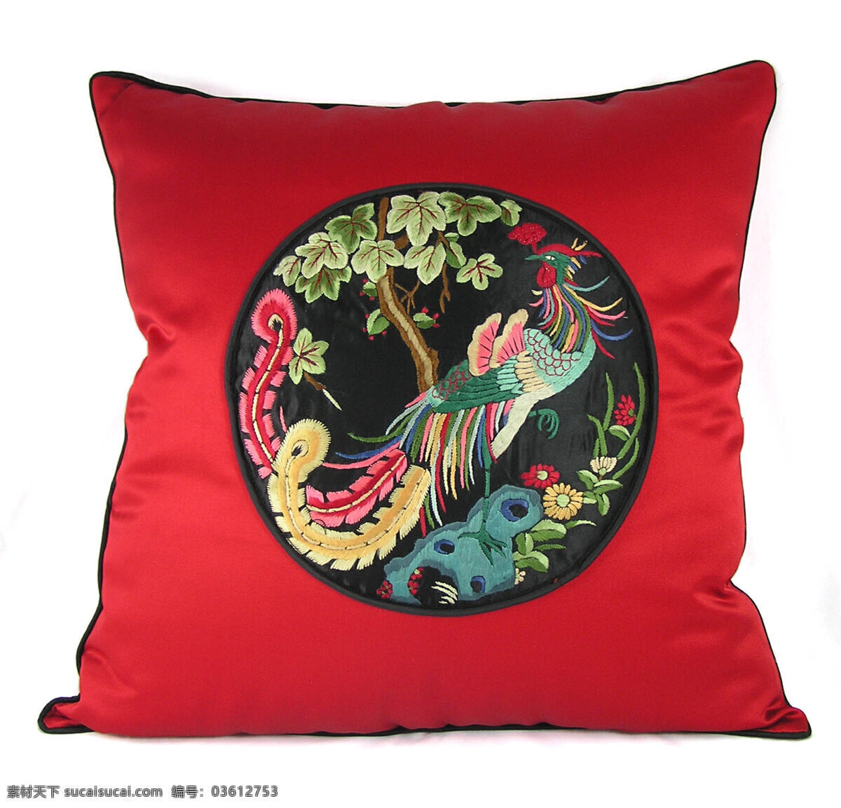 传统 手工 刺绣 靠垫 中国风 百鸟朝凤图 美术绘画 文化艺术