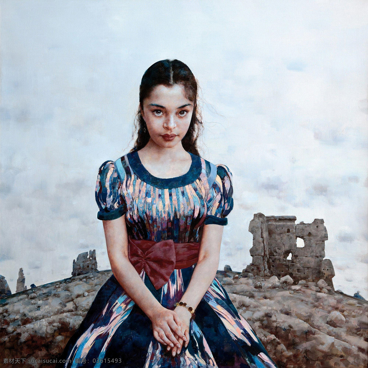 吐鲁番古城 美术 油画 女人 女孩 少女 新疆姑娘 古城 油画艺术 油画作品56 绘画书法 文化艺术