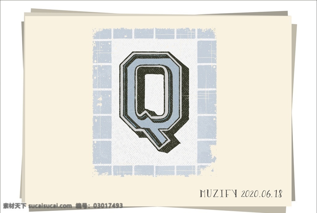 q 复古字母设计 复古 字体设计 英文字母 花式字体 做旧字体 立体效果 矢量 字体素材 logo设计