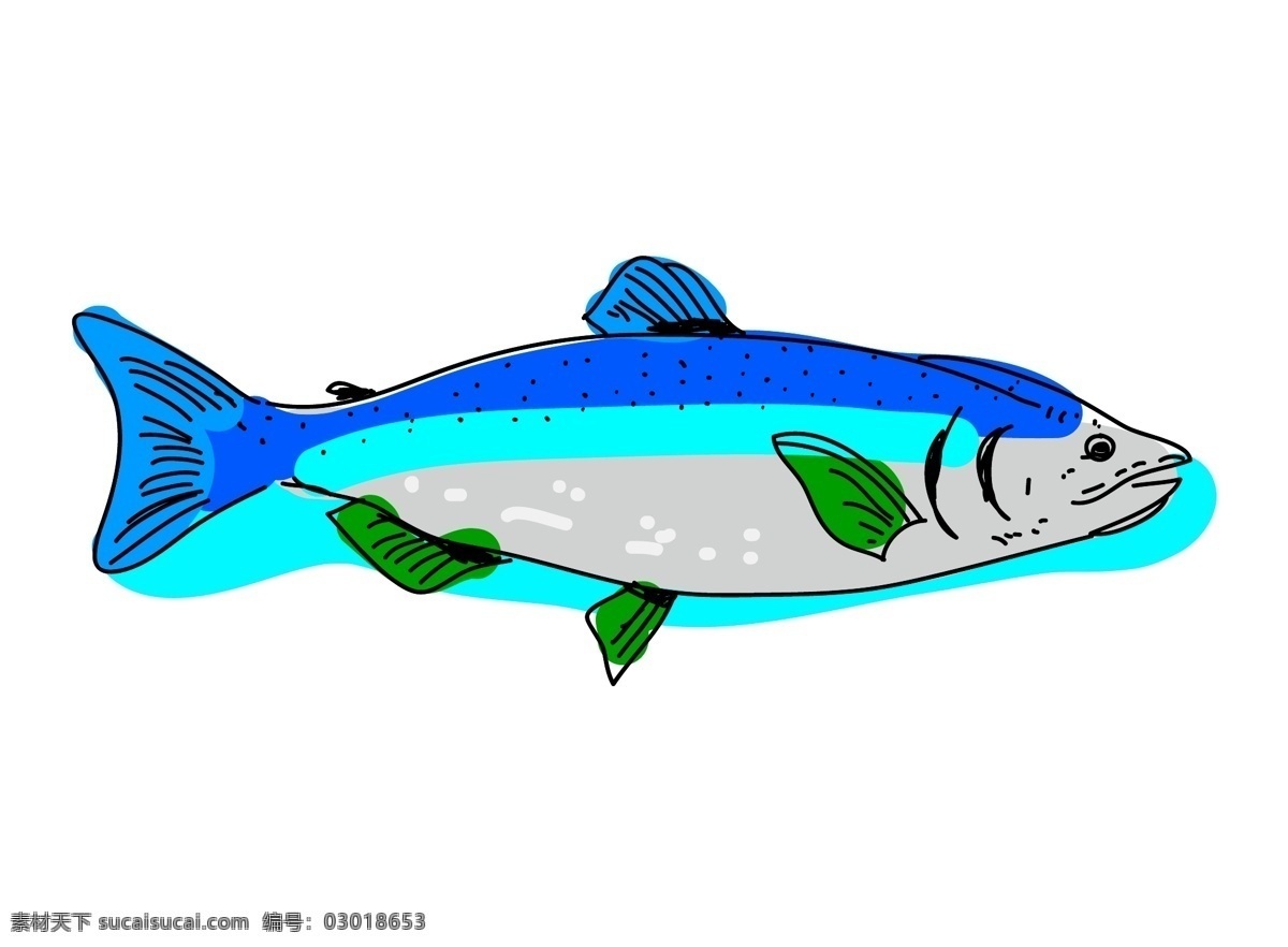 手绘鱼 鱼 矢量鱼 咸鱼 卡通鱼 海洋 元素