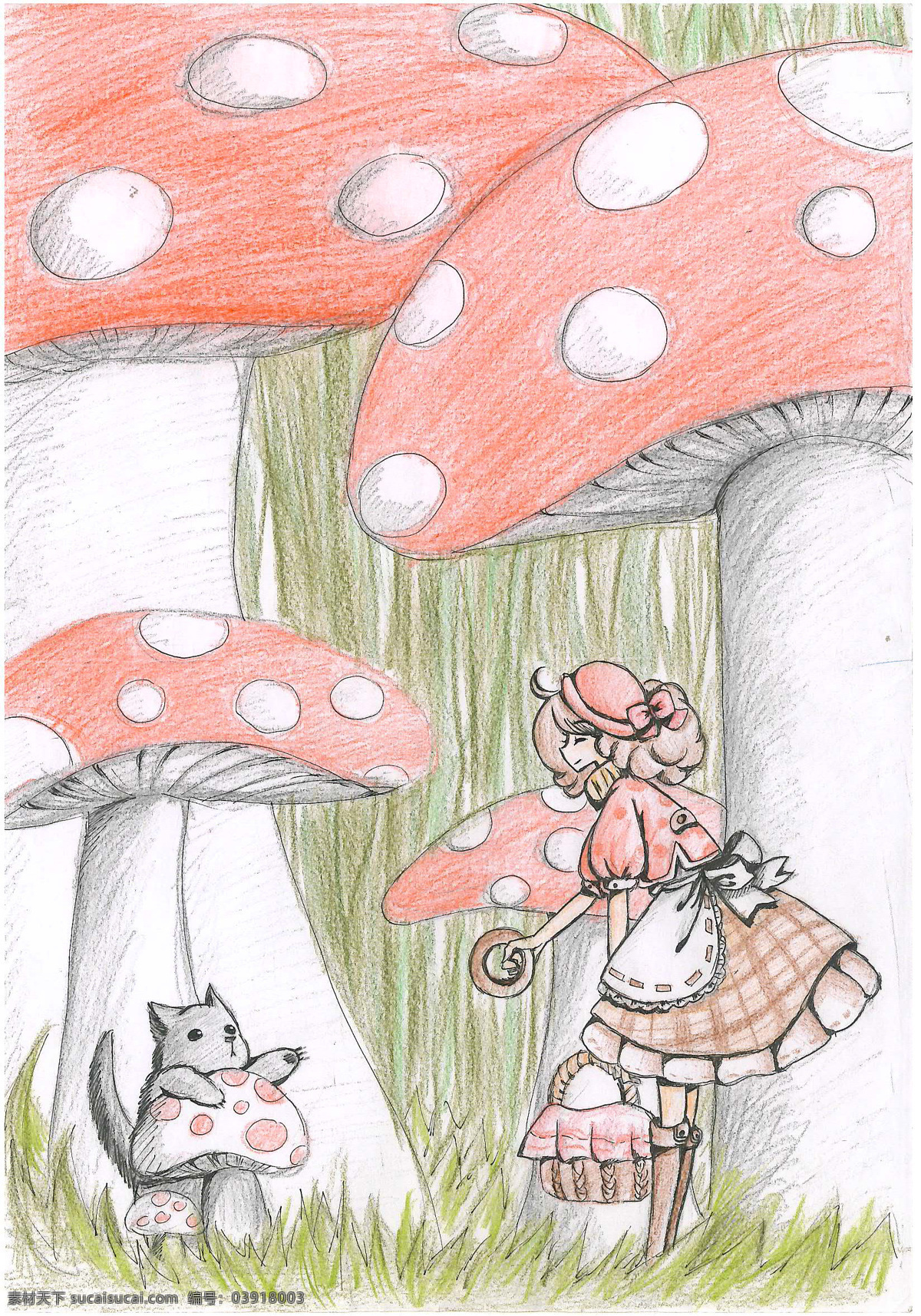 小红帽 小 灰狼 小灰狼 巨大蘑菇丛 经典 童话 篮子 巧克力 面包圈 温馨 美好 魔法森林 新版童话 动漫人物 动漫动画
