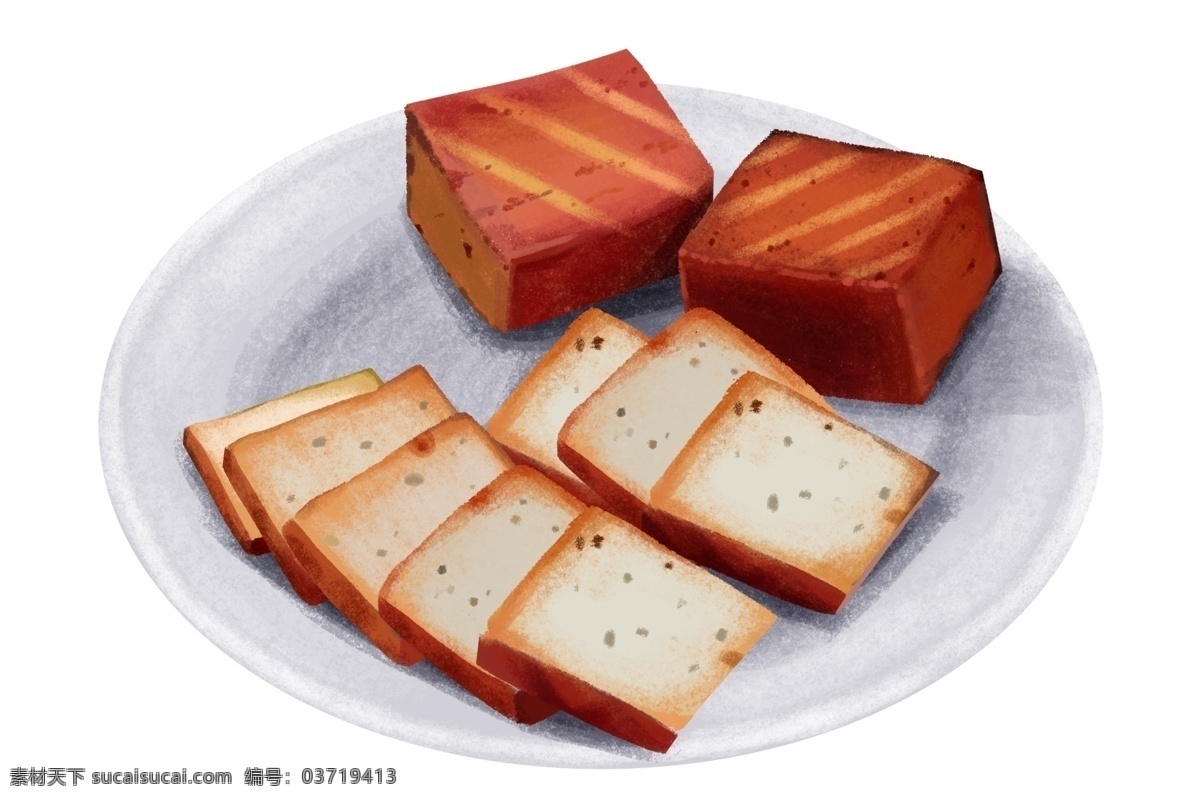 切开 腊八 豆腐 插画 棕色的豆腐 切开的豆腐 卡通插画 手绘 腊八节 创意 白色的盘子