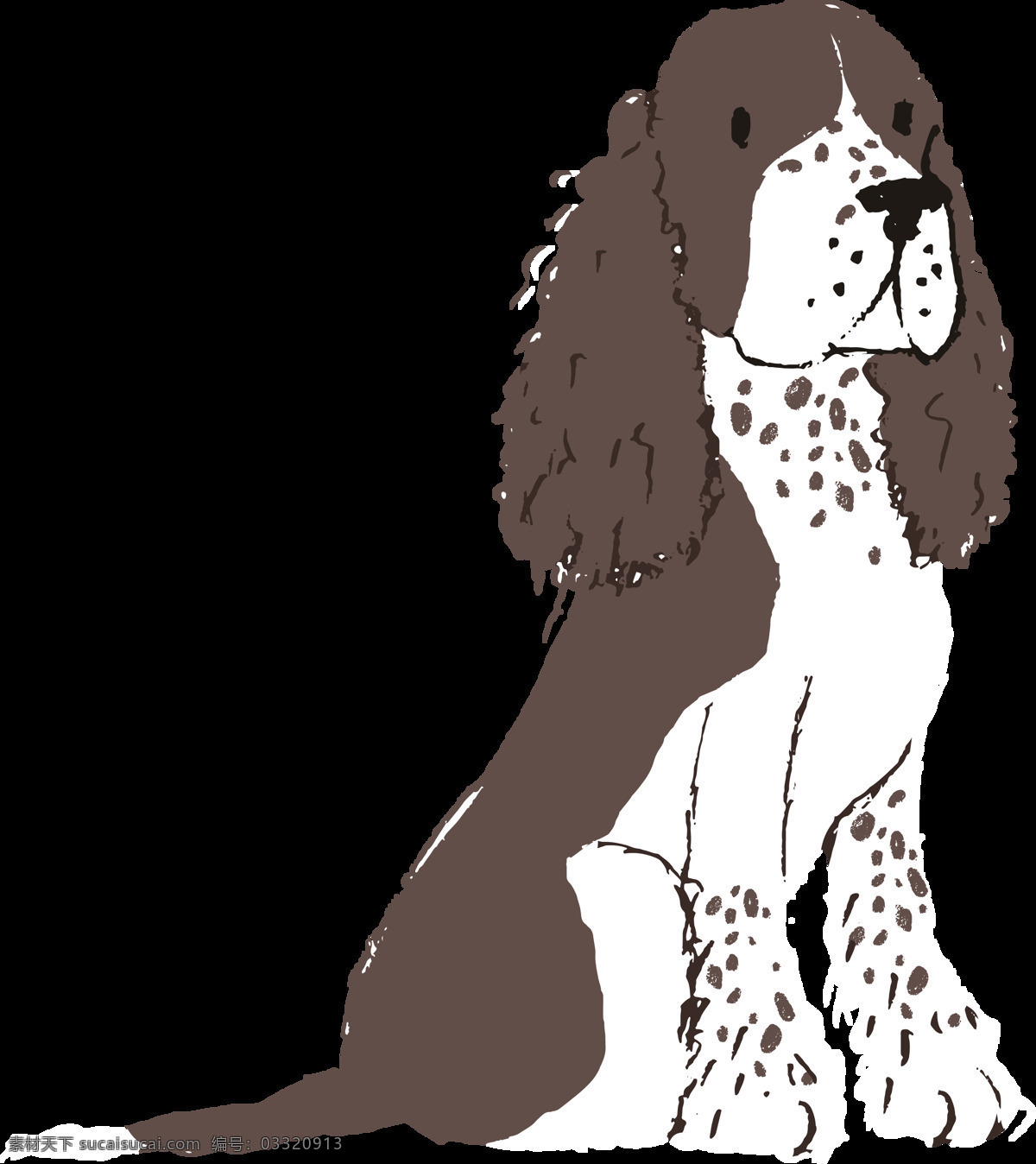 手绘 深棕色 大 耳朵 狗 免 扣 白色 斑点 宠物 动物 免扣素材 透明素材 装饰图片
