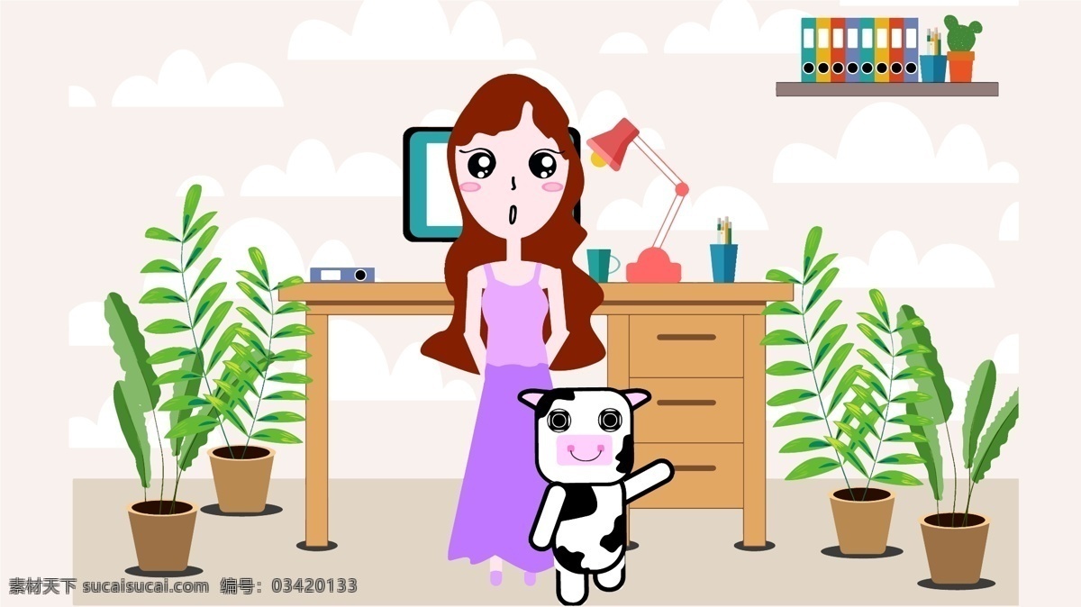 卡通 插画 女孩 宠物 小清新 可爱 室内 植物 壁纸 家庭 治愈系 粉色 扁平 创意插画 矢量手绘插图 海报 配图 背景 涂鸦 表情 生活场景 手机壁纸 文章配图 朋友圈配图 和谐生活