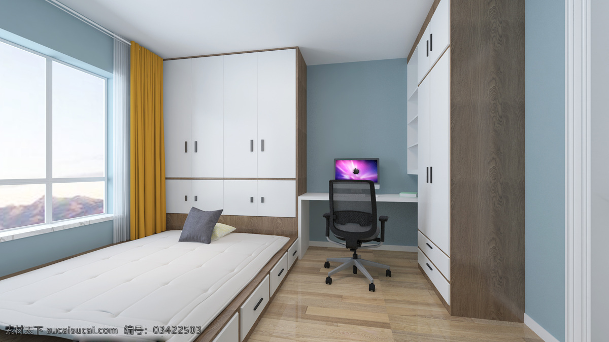 家装效果图 卧室 榻榻米 家装 北欧 极简 3d设计 3d作品