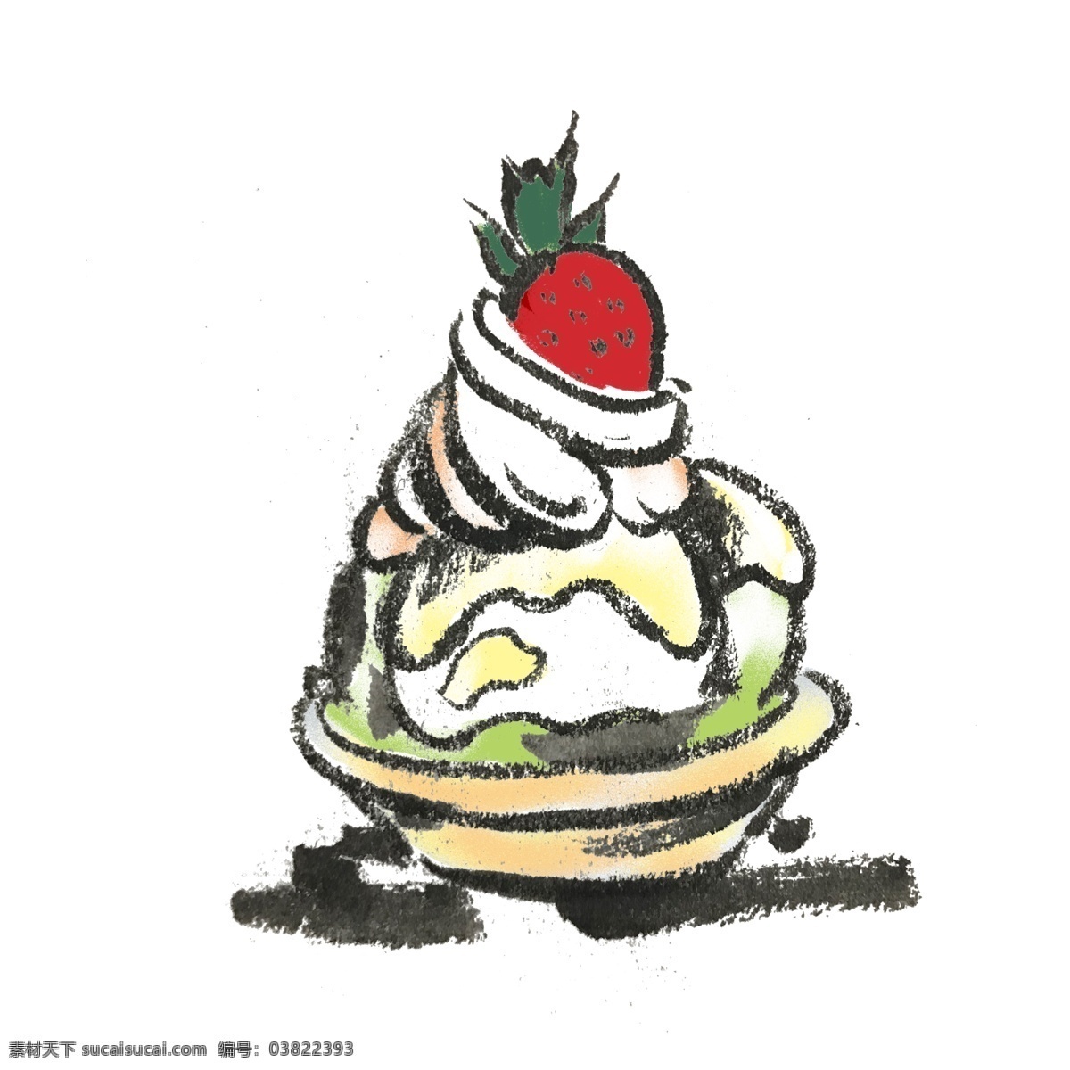 冰淇淋 甜品 手绘 插画 夏天 清凉 冰激凌 水果味 彩色 水墨风 中国风 童年 好吃 零度 美味 美食 蛋筒 诱人 食物