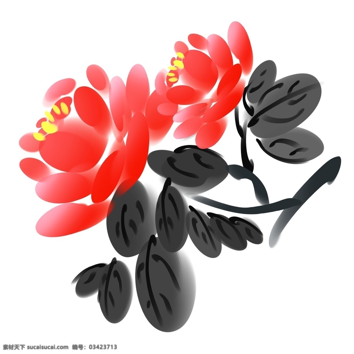 水墨 风格 牡丹花 花卉 花枝