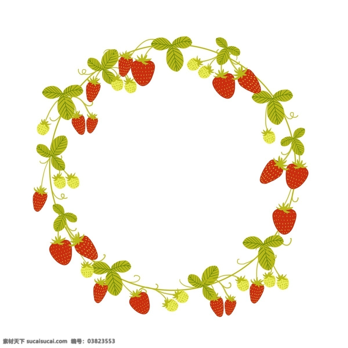 草莓 圆形 边框 春夏 小清新 叶子 树叶 水果 小果子 红色 圆形边框
