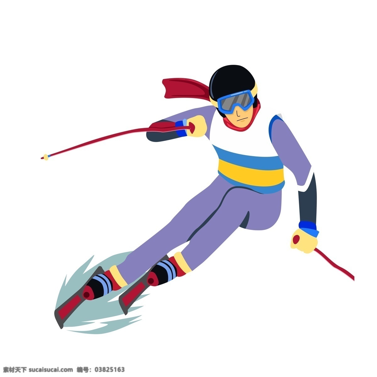 卡通 滑雪 运动员 创意 人物 插画 体育 男 比赛