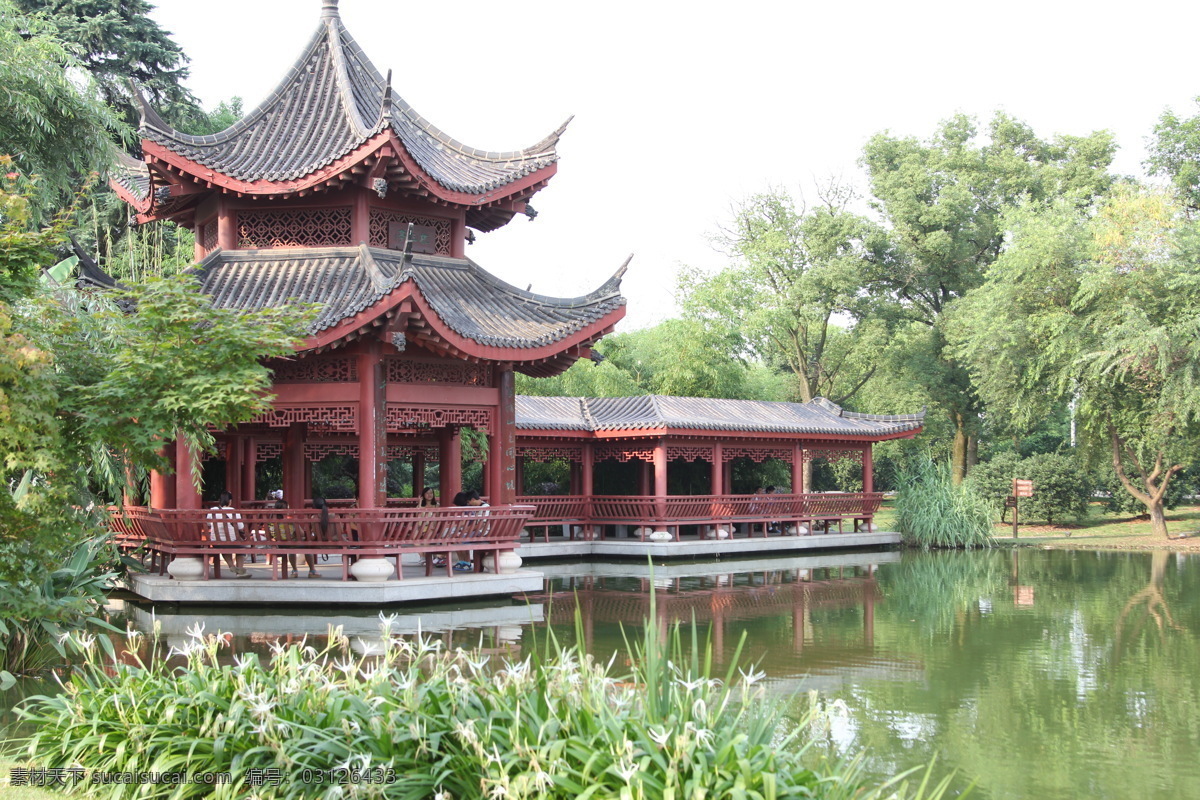 池边风景 水边风景 倒影 亭台楼阁 风景画 长廊 摄影照片 建筑园林 园林建筑