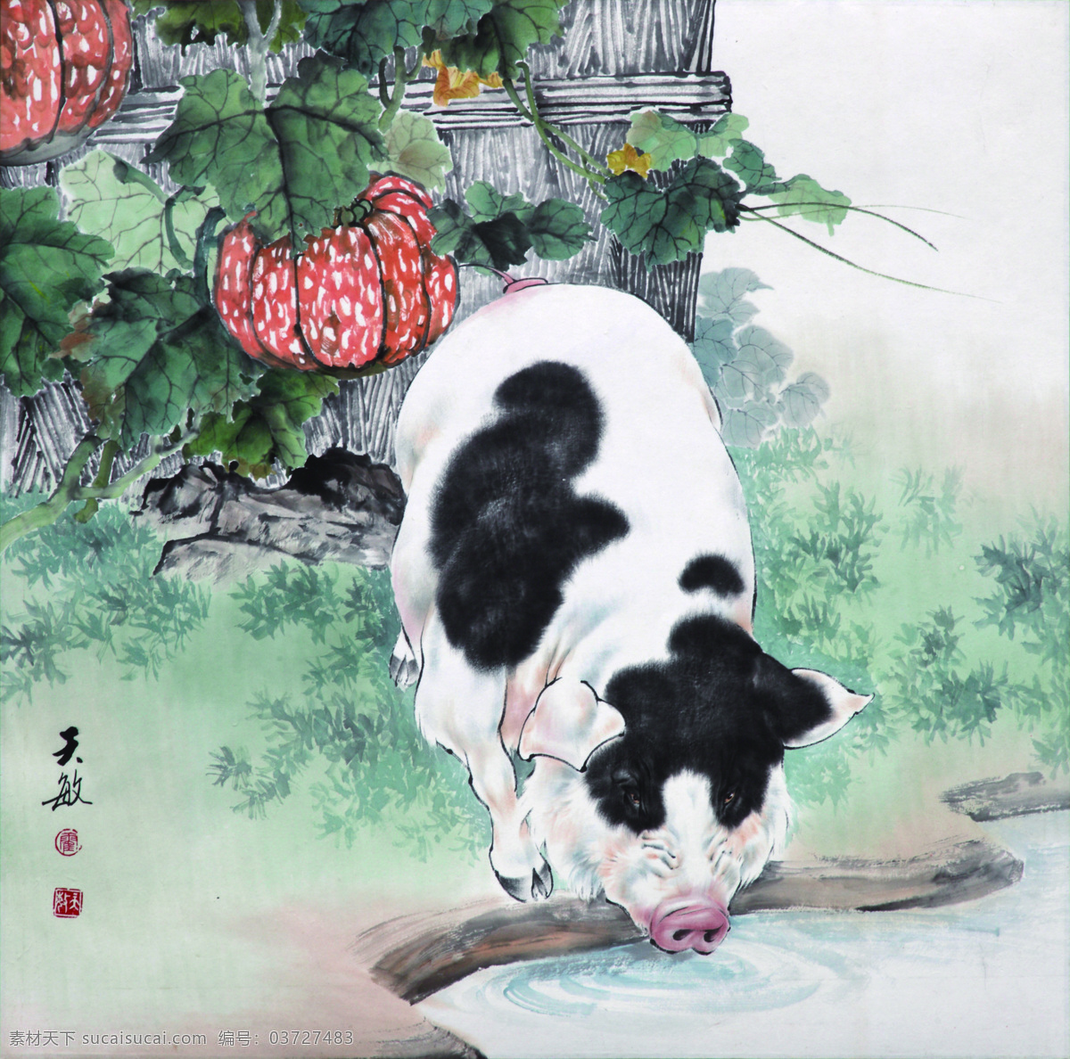 手绘 猪 油画 装饰画 国画 无框画 插画 素描 底纹背景 彩绘 中国风 抽象 艺术 书画文字 文化艺术