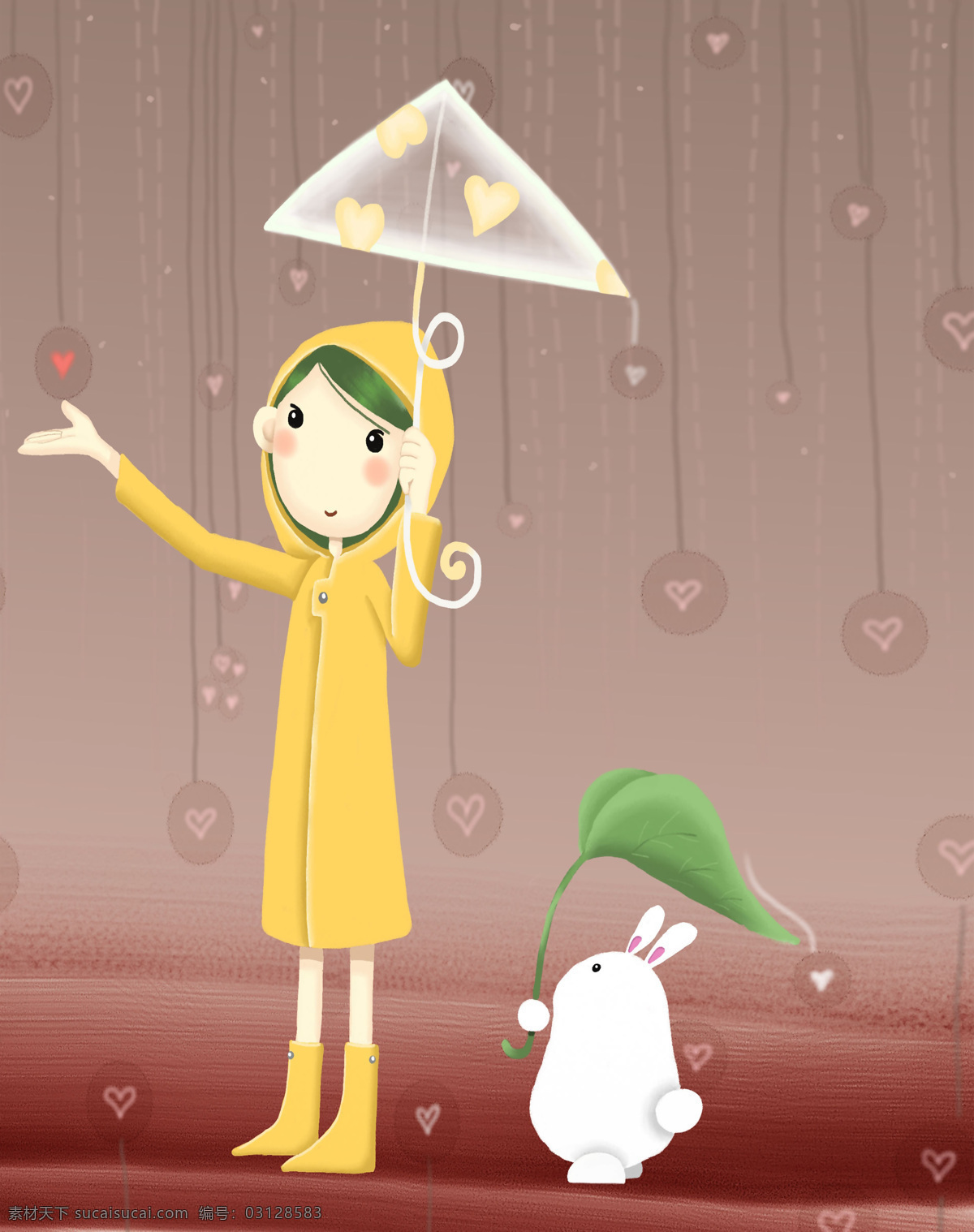 卡通 雨伞 可爱 女孩 移门 爱心 白兔 卡通女孩 卡通人物 可爱女孩 兔子 心 叶子 雨衣 y1902 透明色雨伞 黄心雨伞 黄色雨衣 索亚卡19 移门大全19 家居装饰素材