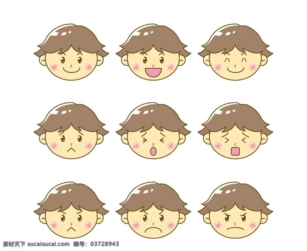 人物表情图片 人物 各种 表情 头像 男孩 动漫卡通插图 动漫动画