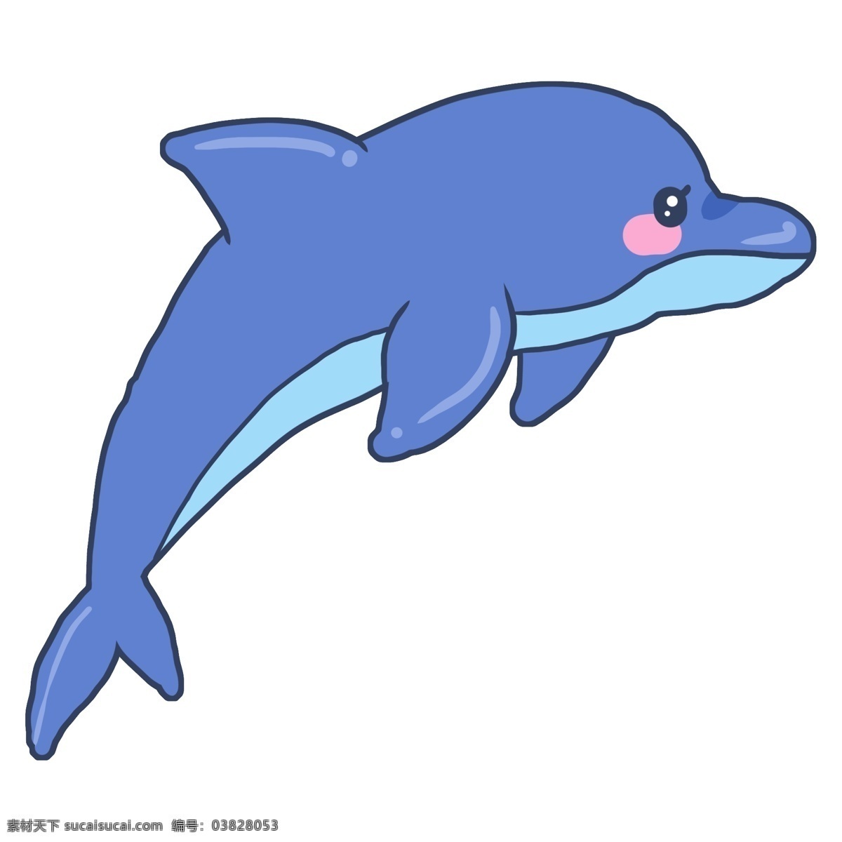 跃起的海豚 手绘动物 海洋生物 蓝色