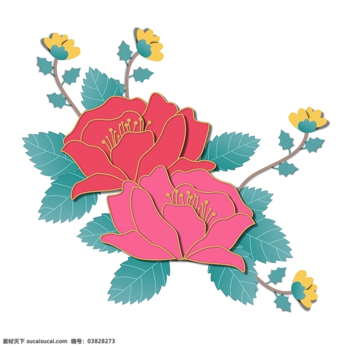 牡丹 中国 风 新年 剪纸 立体 花卉 中国风 植物 微立体 立体风 花 喜庆 装饰 效果元素