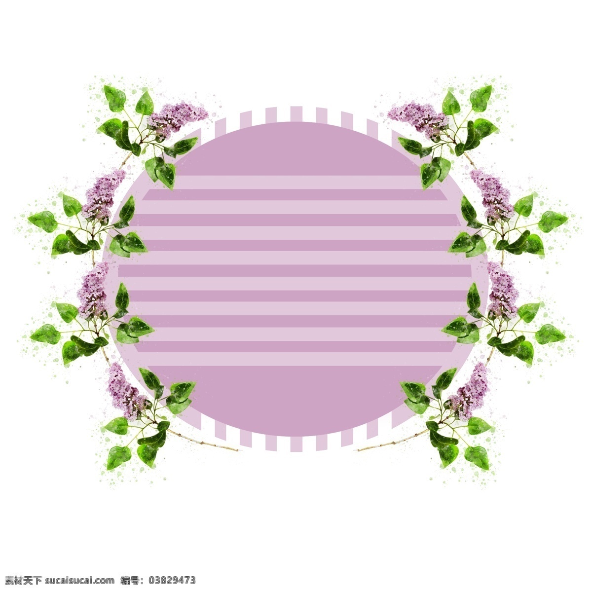 手绘 紫色 花卉 植物 水彩 圆形 边框 元素 原创 水彩边框 植物边框 圆形边框