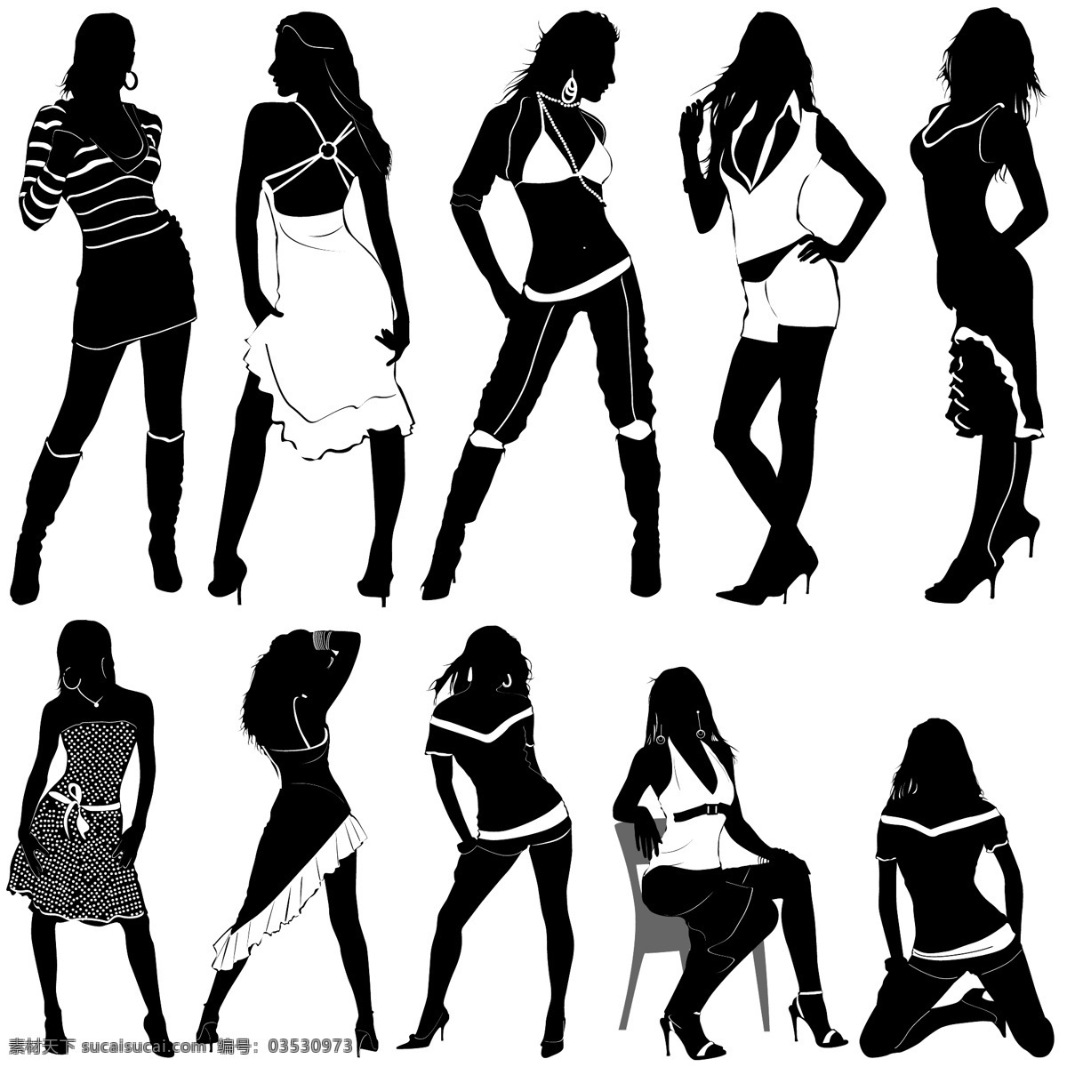 女孩 人物 剪影 人物矢量 设计素材 矢量设计素材 舞蹈 运动 黑白 矢量 女性人物矢量 裙子美眉 矢量图