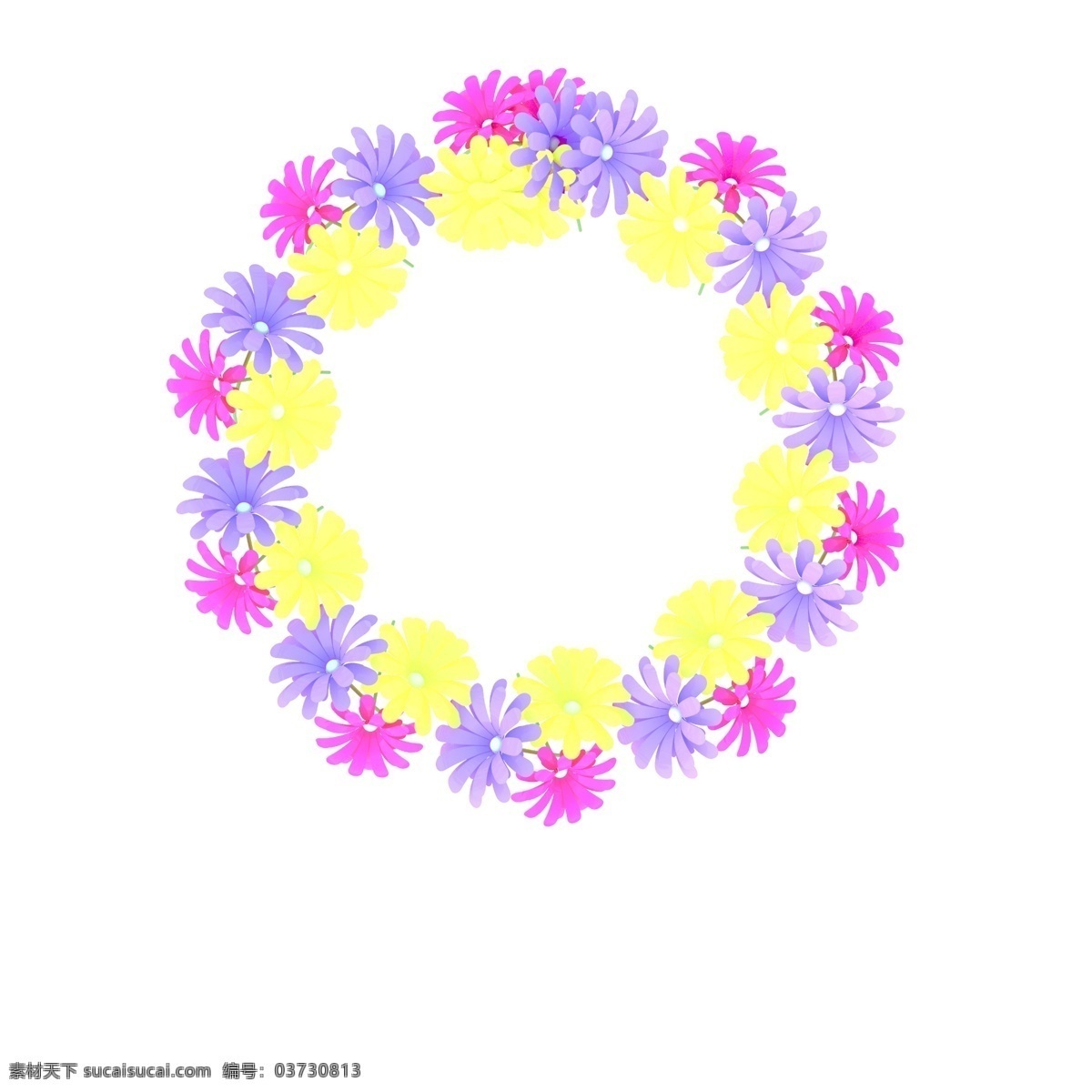 小花 花环 装饰 插画 紫色的花环 黄色的花环 漂亮的花环 创意花环 立体花环 卡通花环 精美花环