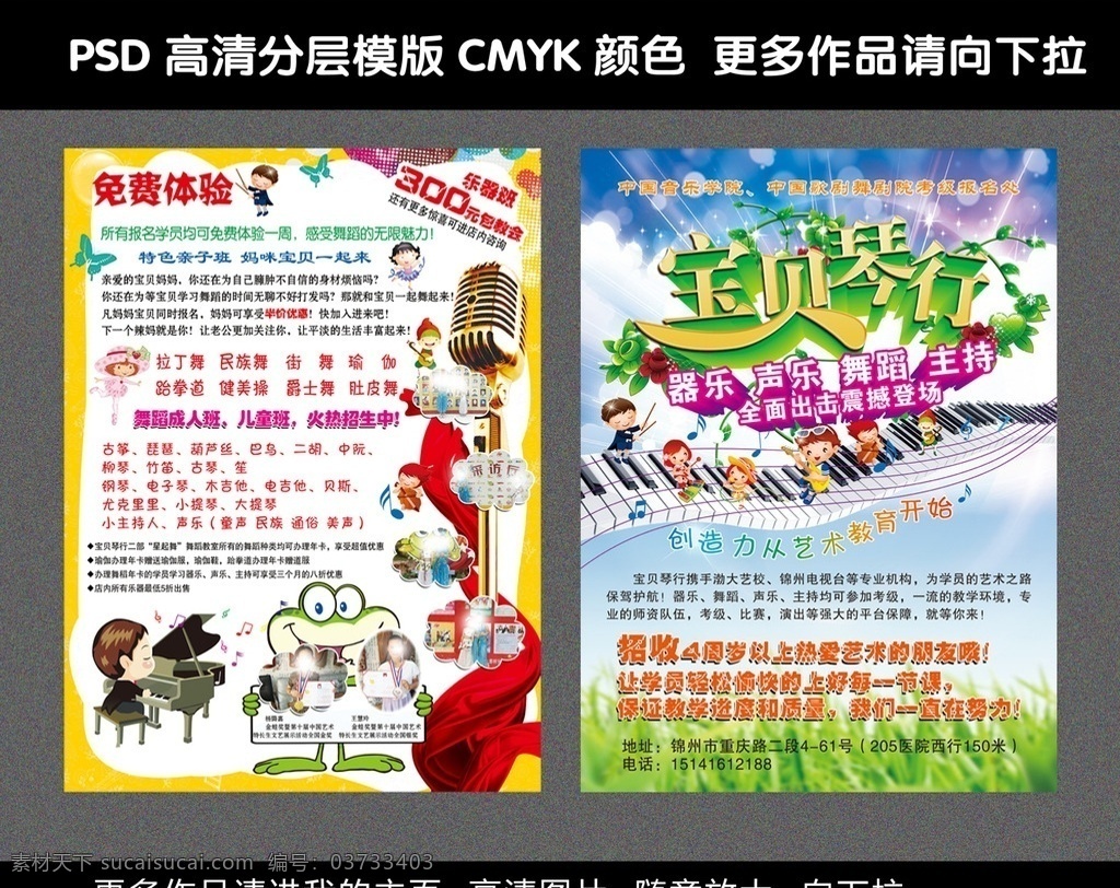 琴行宣传单 琴行 器乐 声乐 舞蹈 主持 宝贝琴行 钢琴 卡通人物 儿童班 成年班 乐符 话筒 蝴蝶 招生简章 招生宣传 招生传单 dm宣传单
