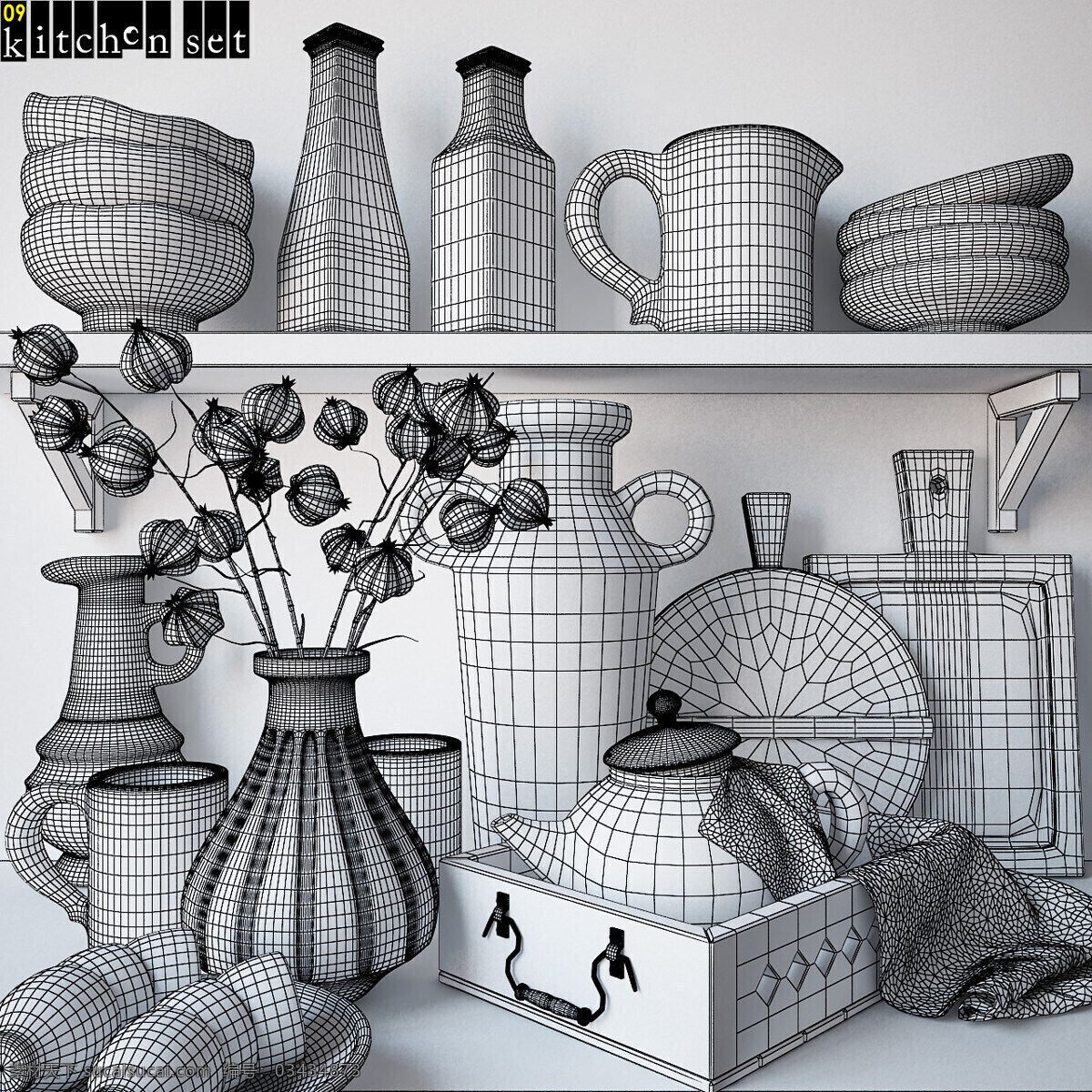 简约 温馨 高端 美式 田园 风格 厨房用具 3d模型 3d效果图 厨房用具素材 美式田园风格 3d渲染