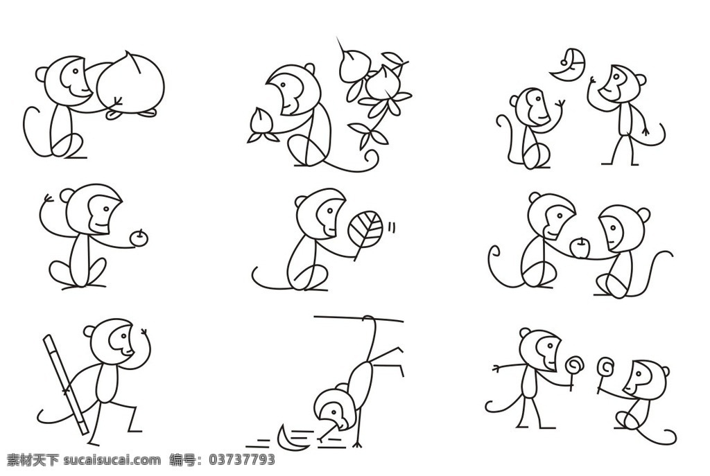 猴子简笔画 猴子 动物简笔画 小动物简笔画 卡通画 线条 线描 线稿 轮廓画 素描 绘画 绘图 插图 插画 幼儿简笔画 儿童简笔画 简图