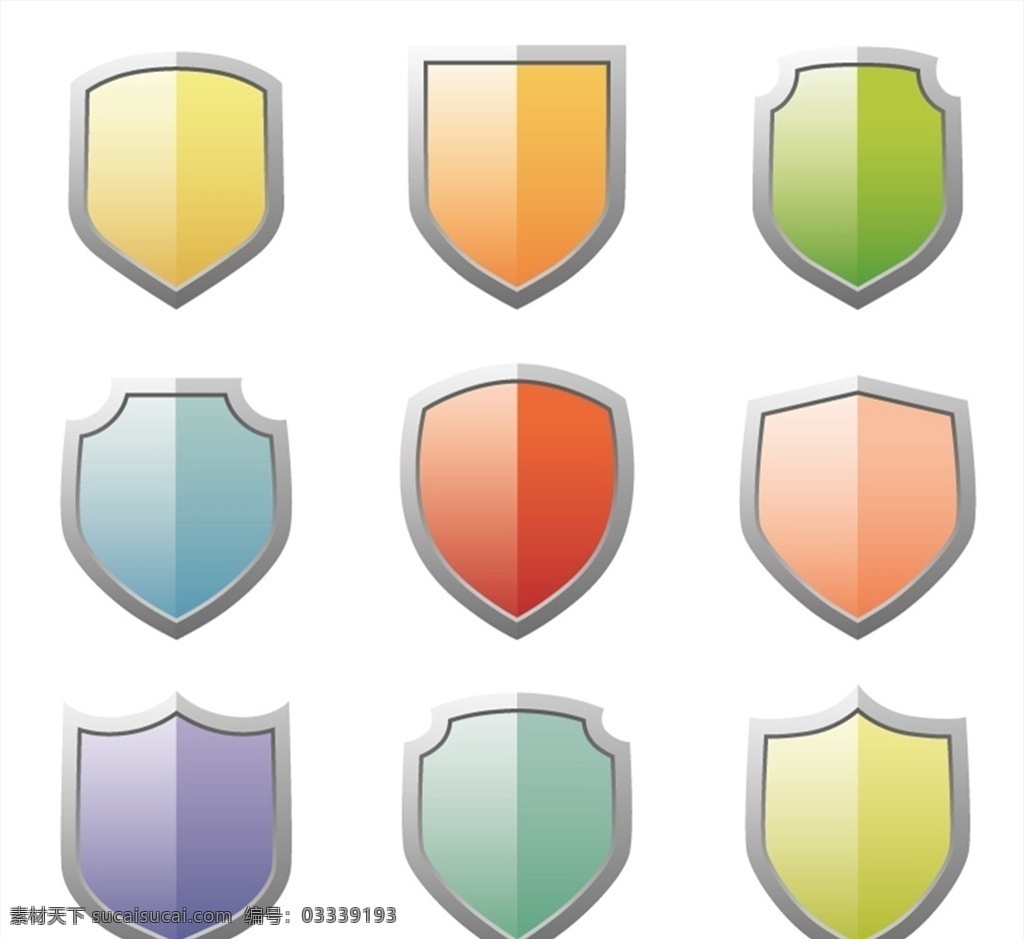 彩色 盾牌 图标 金属质感 立体 防御 矢量 高清图片