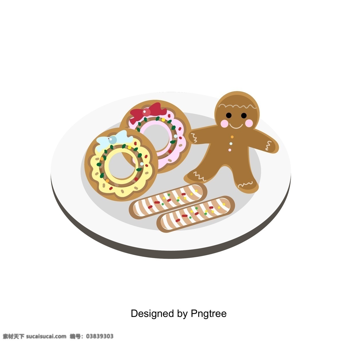 圣诞 姜饼 甜甜 圈 材料 插图 饼干 板 圣诞节 平坦 饭后