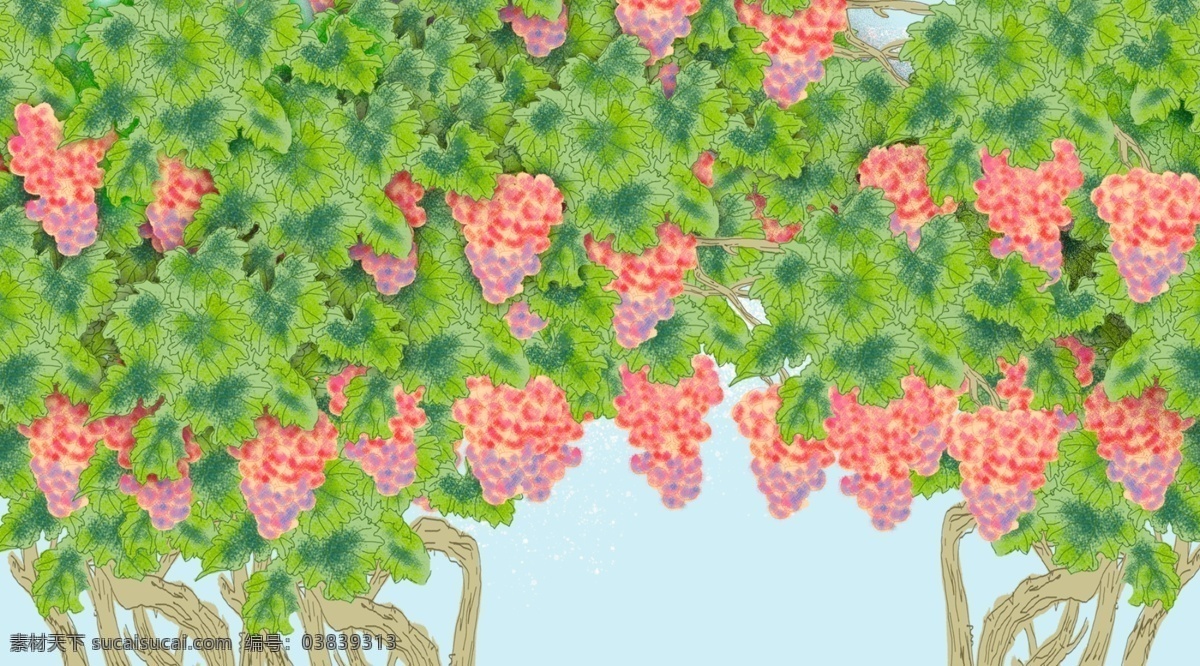 唯美 手绘 绿色 葡萄 插画 背景 绿色背景 葡萄插画 广告背景 背景素材 植物背景 psd背景 通用背景