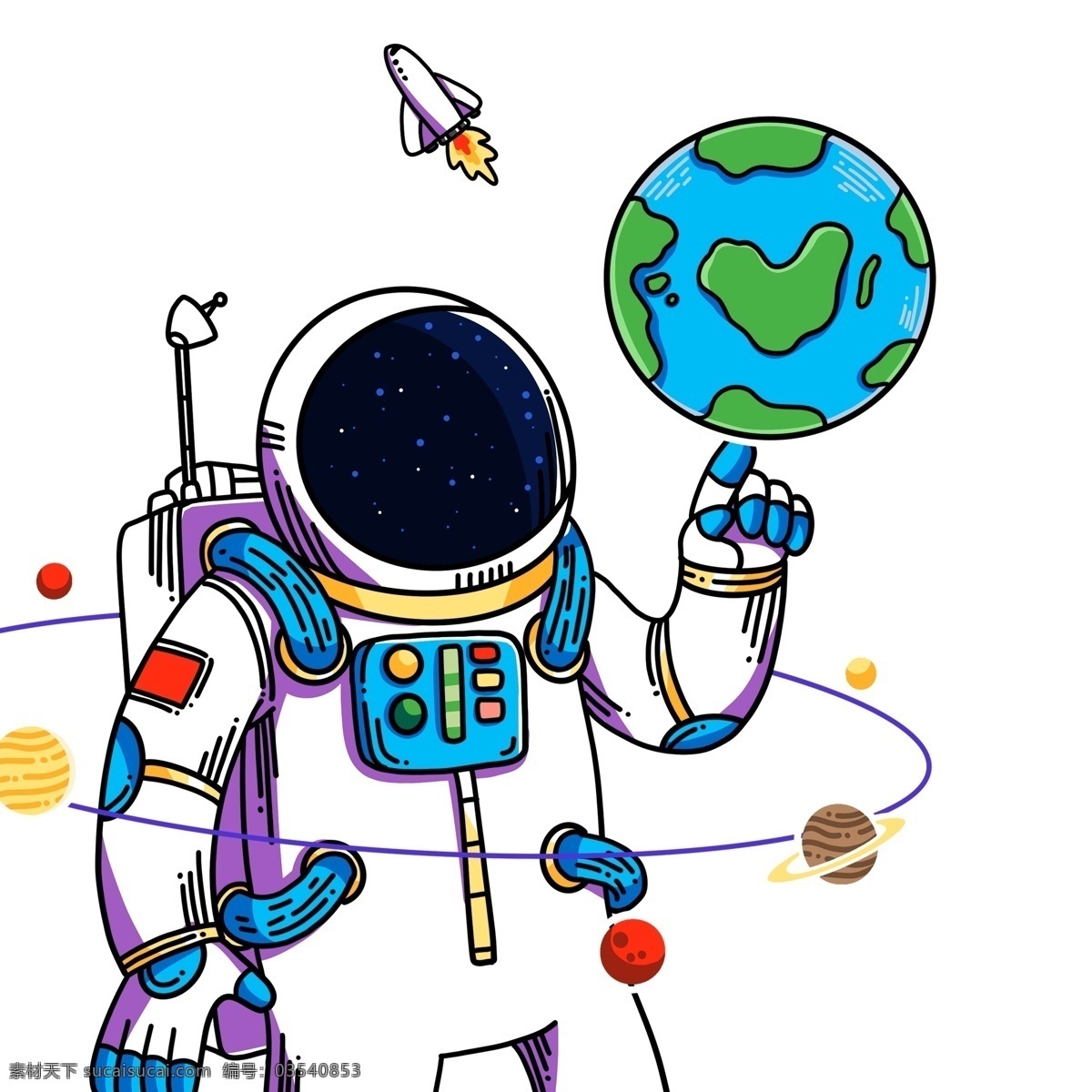 彩绘 着地 球 宇航员 插画 漫画 人物 地球