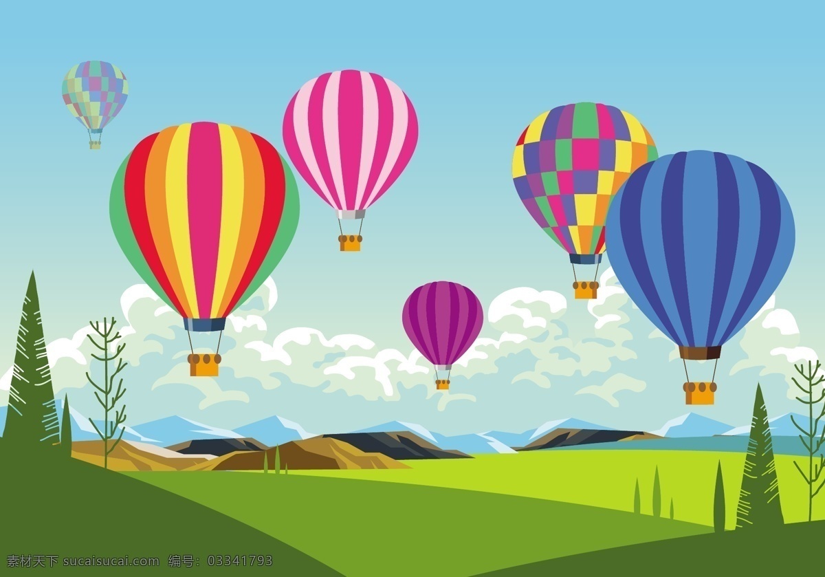 色彩斑斓 热气球 插画 手绘热气球 扁平化热气球 矢量素材 气球 热气球插画