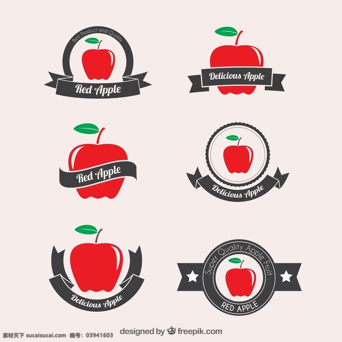 款 红色 苹果 标签 矢量 6款 创意 精美 白色